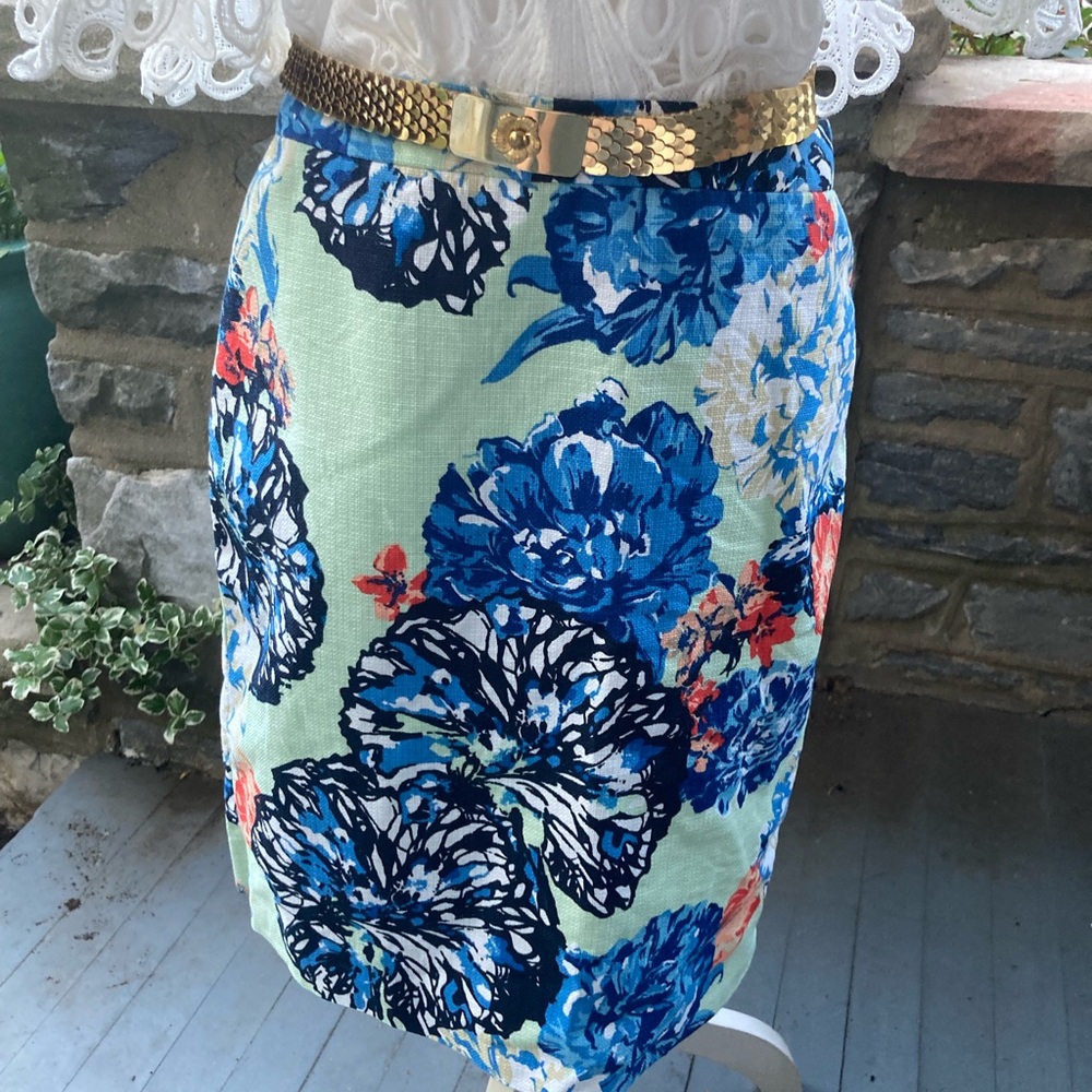 J. Crew Seafoam Green & Blue Floral Cottagecore Skirt EUC Size 10